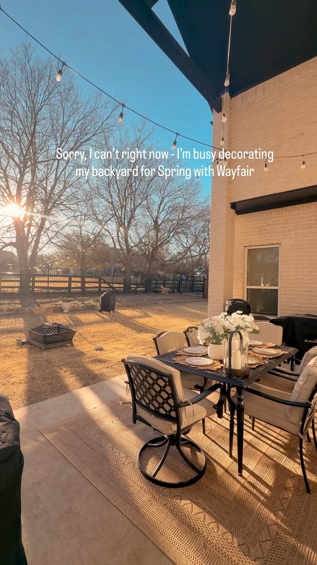 
#ad We’ve officially rolled out the rug and started decorating our backyard for spring 🌸I have a feeling we will be enjoying cozy dinners outside with the twinkling lights ✨ all season long 


Getting our backyard ready for spring with @Wayfair 🤍


#wayfair #wayfairpartner #outdoor #wishyouwerehere 

