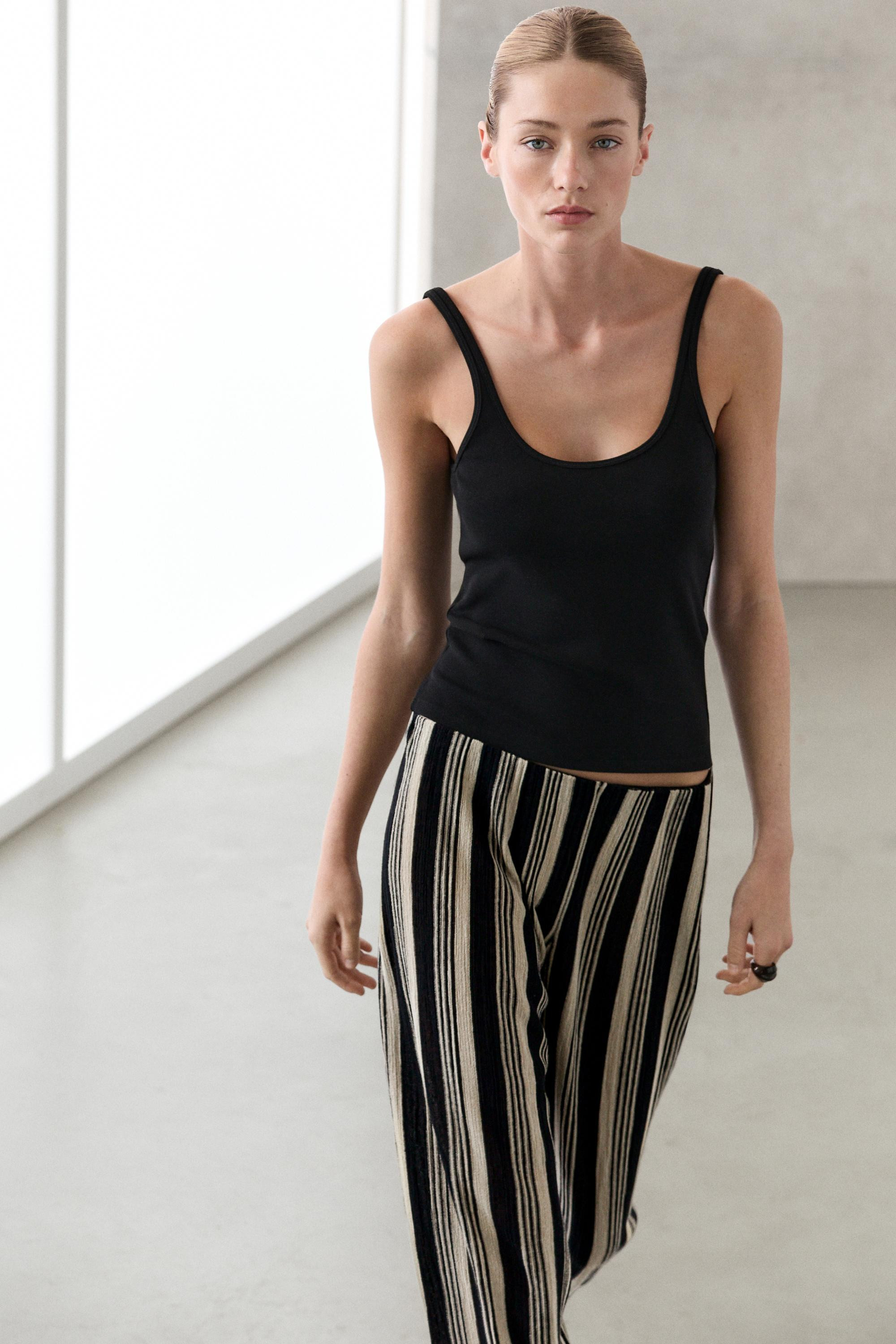 Strappy cotton blend top | Massimo Dutti US