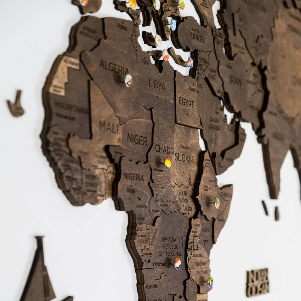 3D Wooden World Map Dark Walnut | Enjoythewood