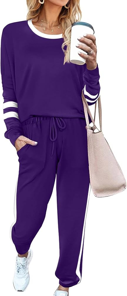 Aloodor Sweatsuit for Women 2 Piece Outfits for Womens Crewneck Sweatshirts Pullover | Amazon (US)