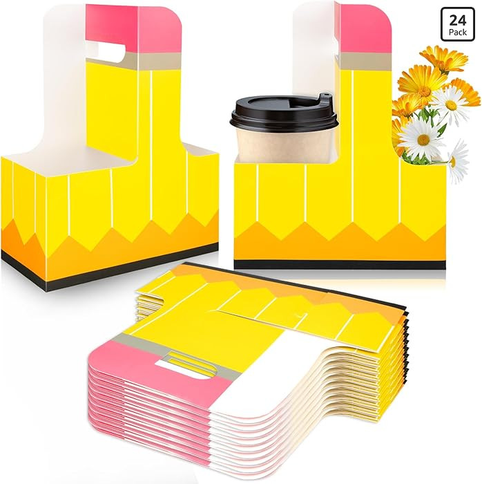 24 Pcs Teacher Appreciation Gifts 2 Cup Drink Carrier Pencil Pattern Disposable Cup Holders with ... | Amazon (US)