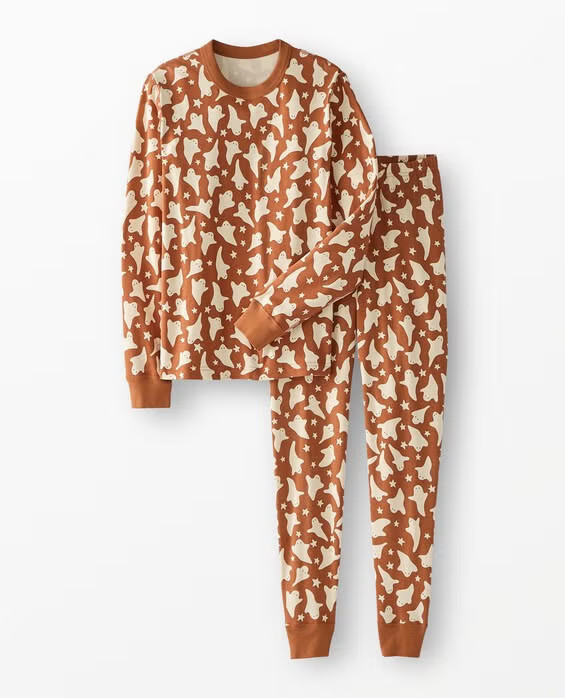Ghosts On Dogwood Halloween Long John Pajama Set in 100% Cotton - Size Adult XS by Hanna Andersson | Hanna Andersson
