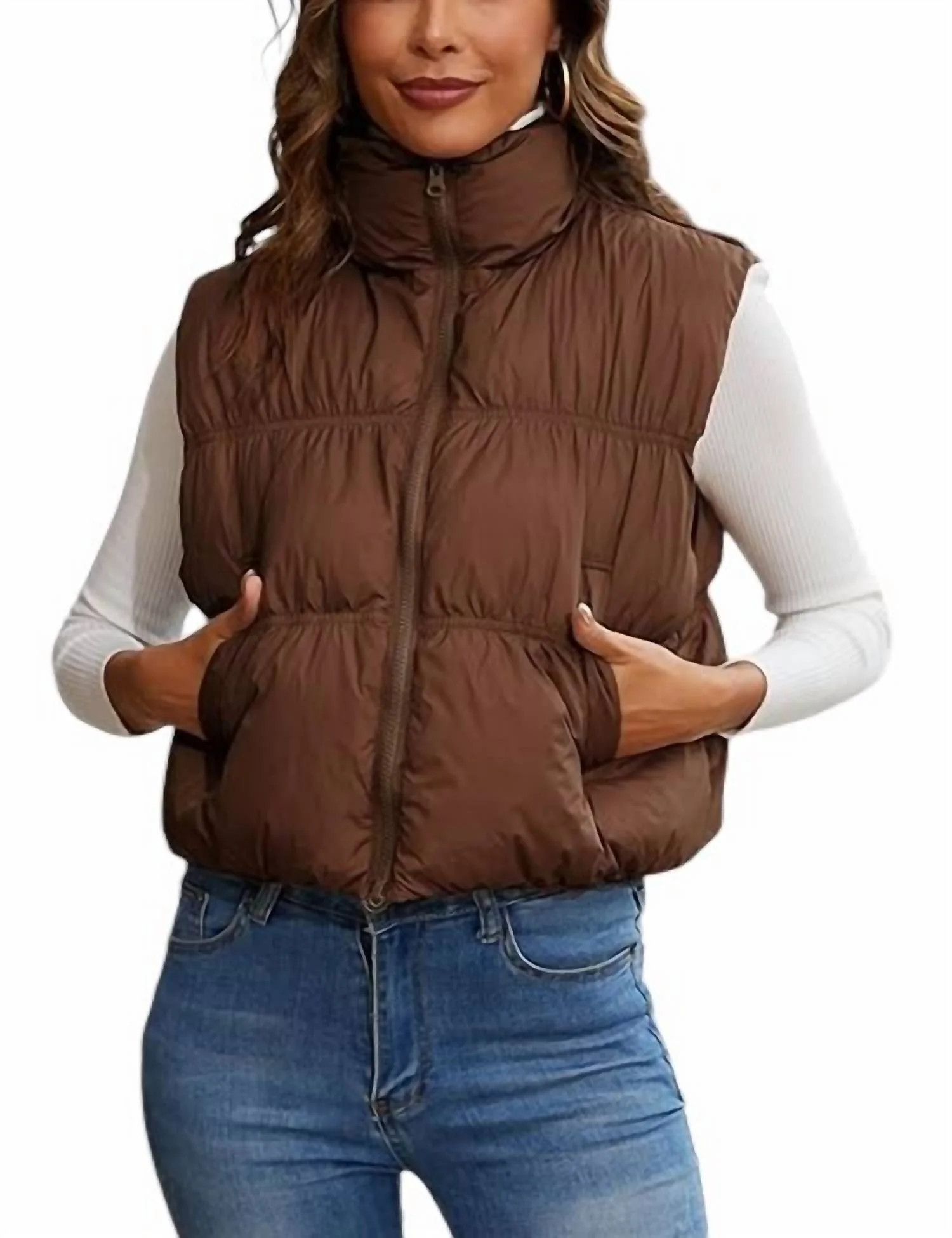 Puffer Vest In Brown | Shop Simon