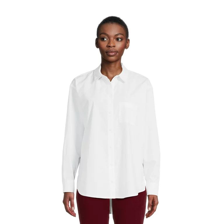 Time and Tru Women's Oversized Shirt with Long Sleeves, Sizes XS-3XL | Walmart (US)