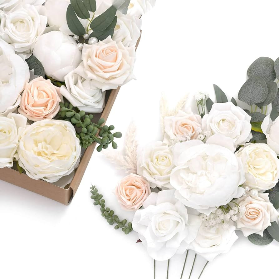 Ling's Moment Artificial Flowers Box Set White&Sage for DIY Wedding Bouquets Centerpieces Arrange... | Amazon (US)