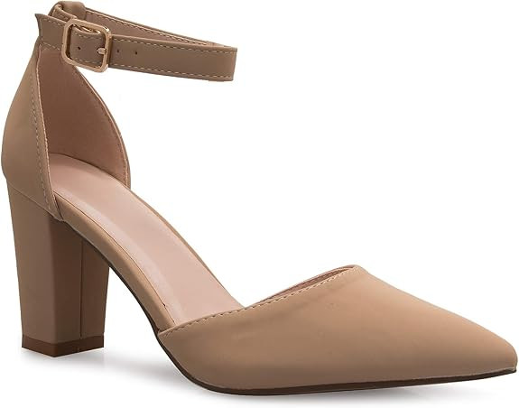 Olivia K Women's Sexy D'Orsay Ankle Strap Pointed Toe Block Heel Pump - Classic, Comfortable | Amazon (US)