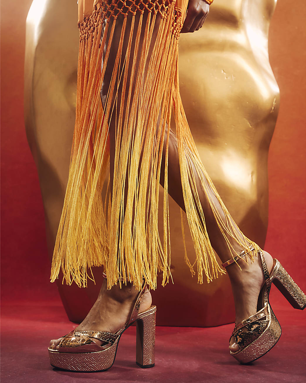 Gold Cross Strap Platform Heels | River Island UK & IE