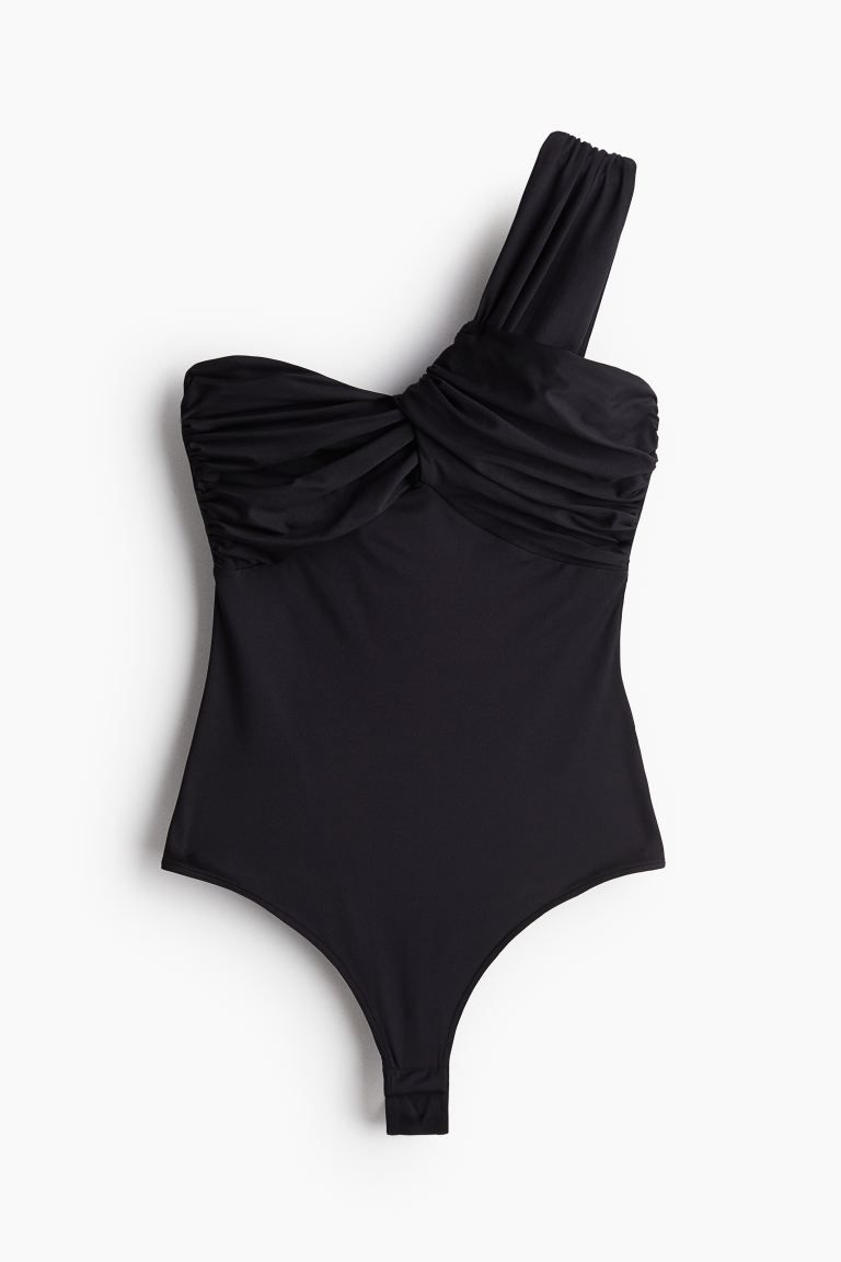 One-shoulder thong body - Asymmetric neckline - Sleeveless - Black - Ladies | H&M GB | H&M (UK, MY, IN, SG, PH, TW, HK)