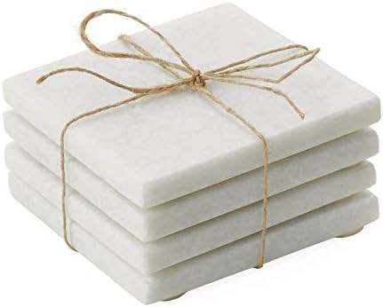 Torre & Tagus Square Marble Coasters, Set of 4, 4x4, White | Amazon (US)