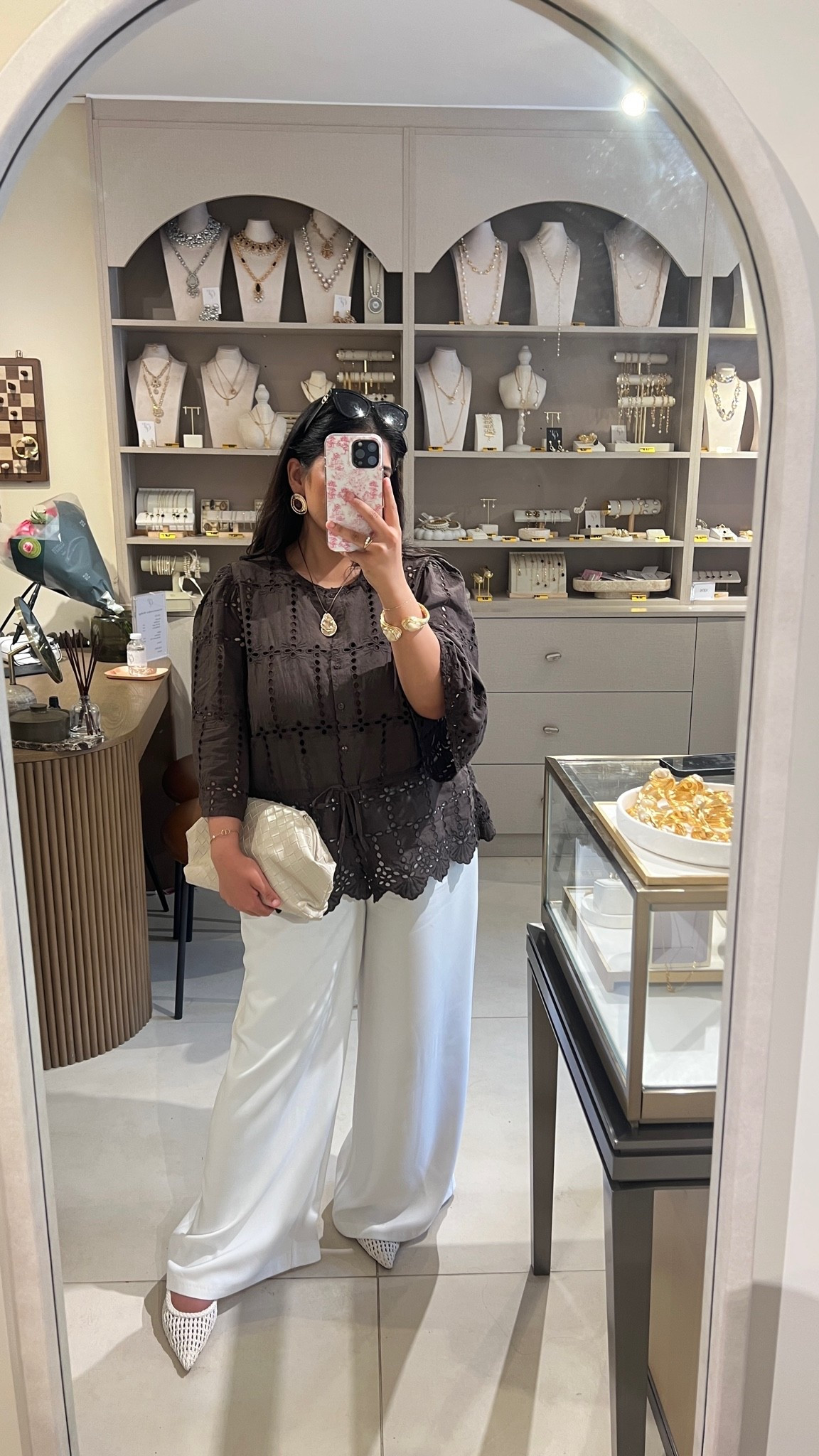 casual outfit 
petite white wide leg trousers