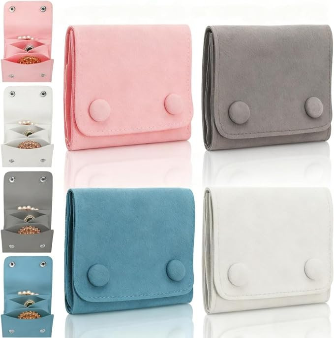 4 Pack Small Microfiber Jewelry Pouch, 3 Compartments | Portable Travel Jewelry Packaging Pouch S... | Amazon (US)