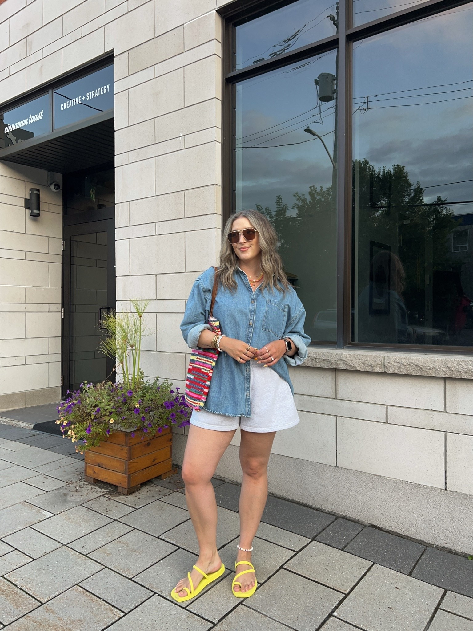 Easy summer outfit! Wearing L in the denim shirt (Canadian link under “similar products”). Also wearing L in the sweat shorts. I’m a 9.5-10 shoe and wear a 10 in the crocs toe loop sandals. Canadian bag link is also under “similar products”

#LTKsummer #LTKsale #LTKmidsize