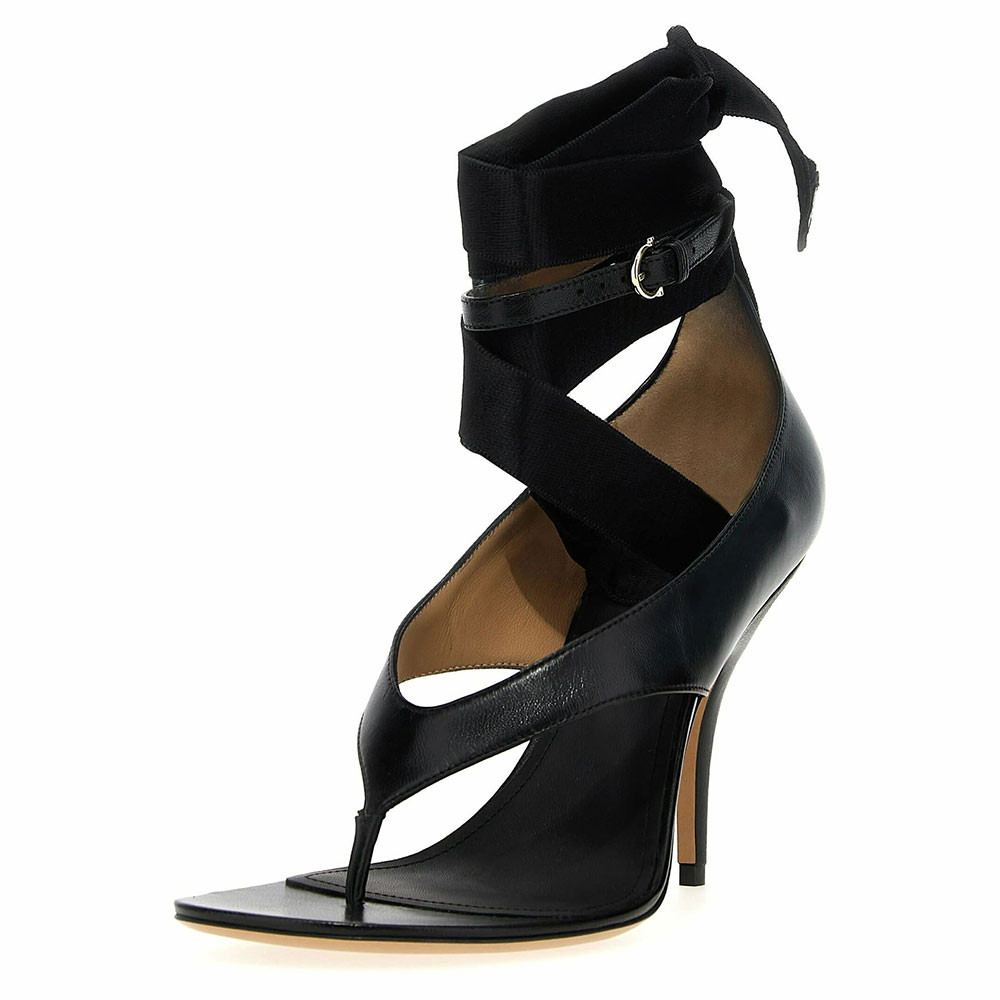 Stylish Black Open Toe Wrap Ribbon High Heels Sandals by FSJ | FSJshoes.com