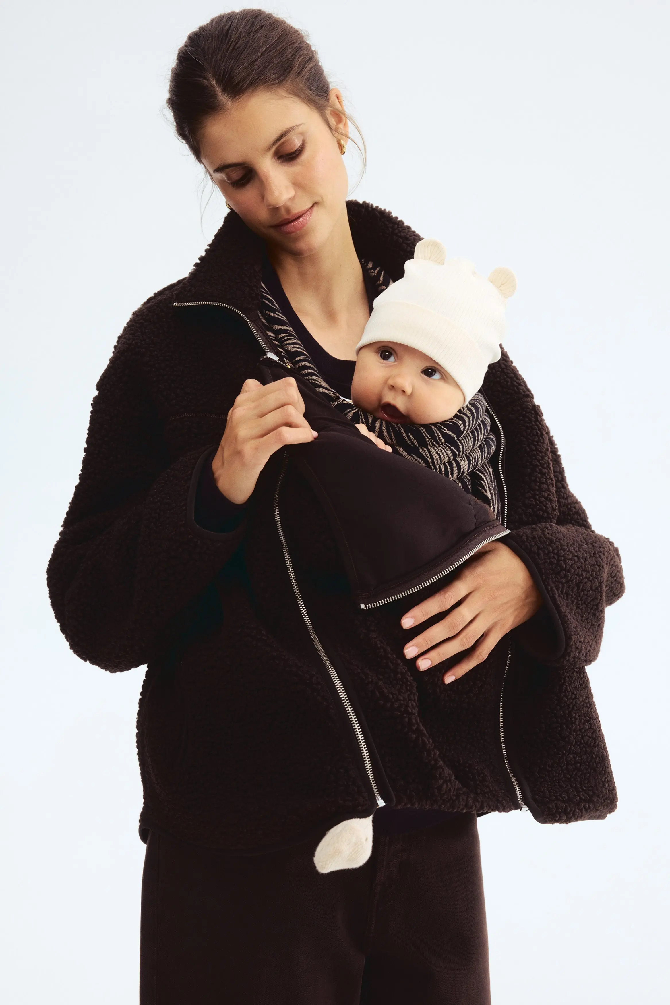 H&M Mama Before & After Babywearing Teddy Jacket in Dark Brown at Nordstrom, Size X-Small | Nordstrom