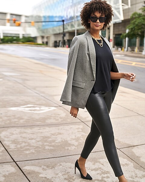 Houndstooth Peak Lapel One Button Boyfriend Blazer | Express