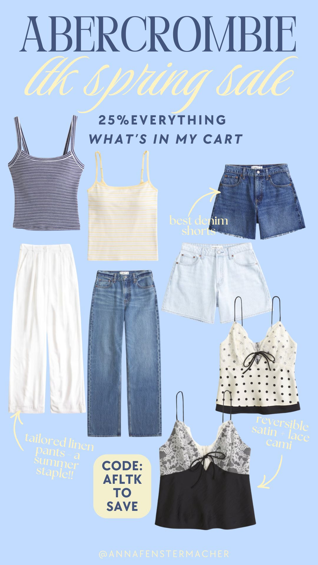 The @abercrombie  x LTK spring sale is live which means its time to stock up on my capsule wardrobe favs! Abercrombie denim is a staple in my closet, and these denim shorts are a must for summer 

I've been eyeing the tailored linen pants for months - they make a perfect summer vacation outfit paired with the tanks!!

I'm OBSESSED with the reversible satin and lace tanks and it's basically like getting two tops in one

So many good pieces on sale for casual cute spring and summer outfits!!

Code AFLTK saves 25%! 

 

#LTKSpringSale #LTKSaleAlert #LTKSeasonal