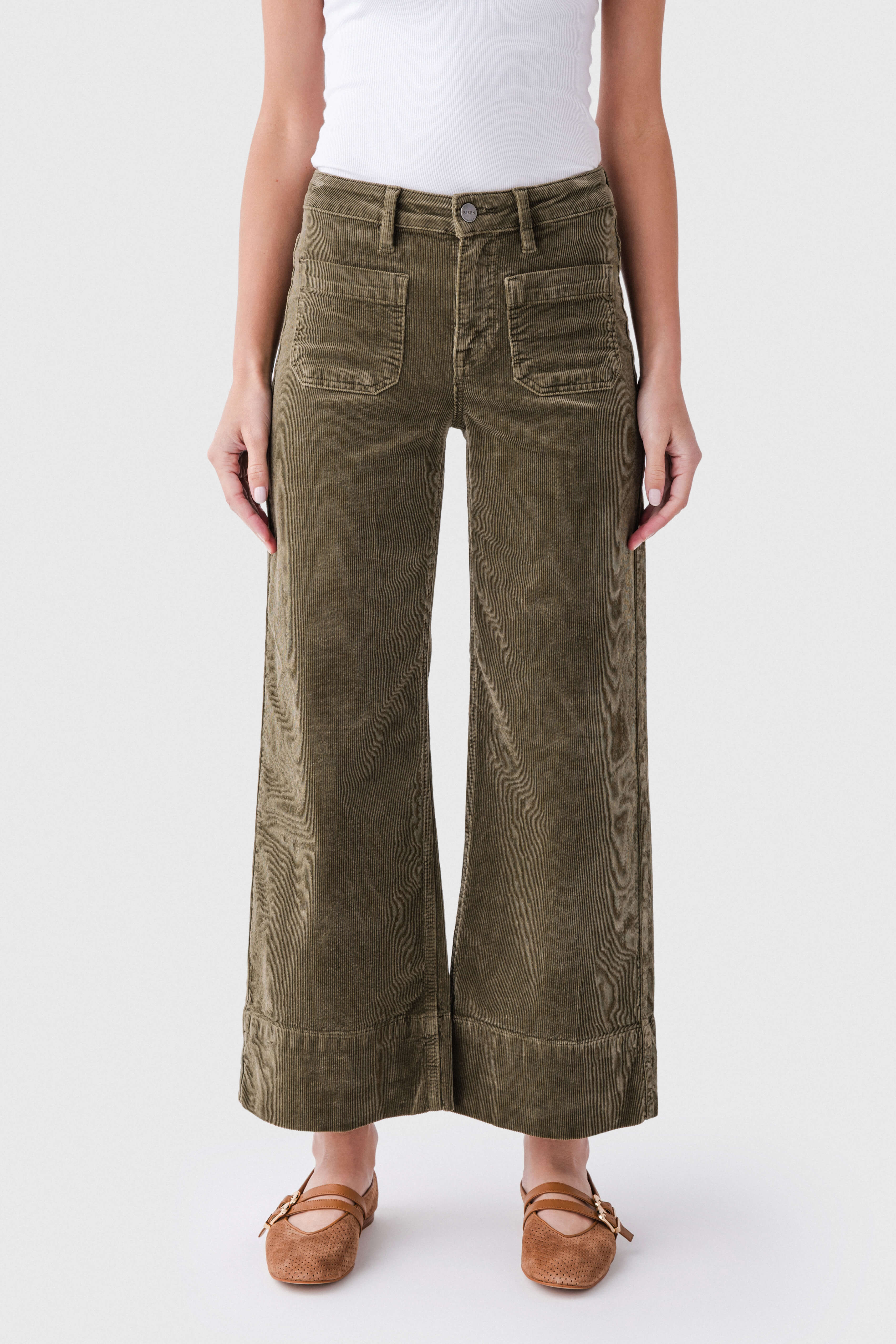 Risen Ivy High Rise Patch Pocket Corduroy Wideleg Jeans | Social Threads