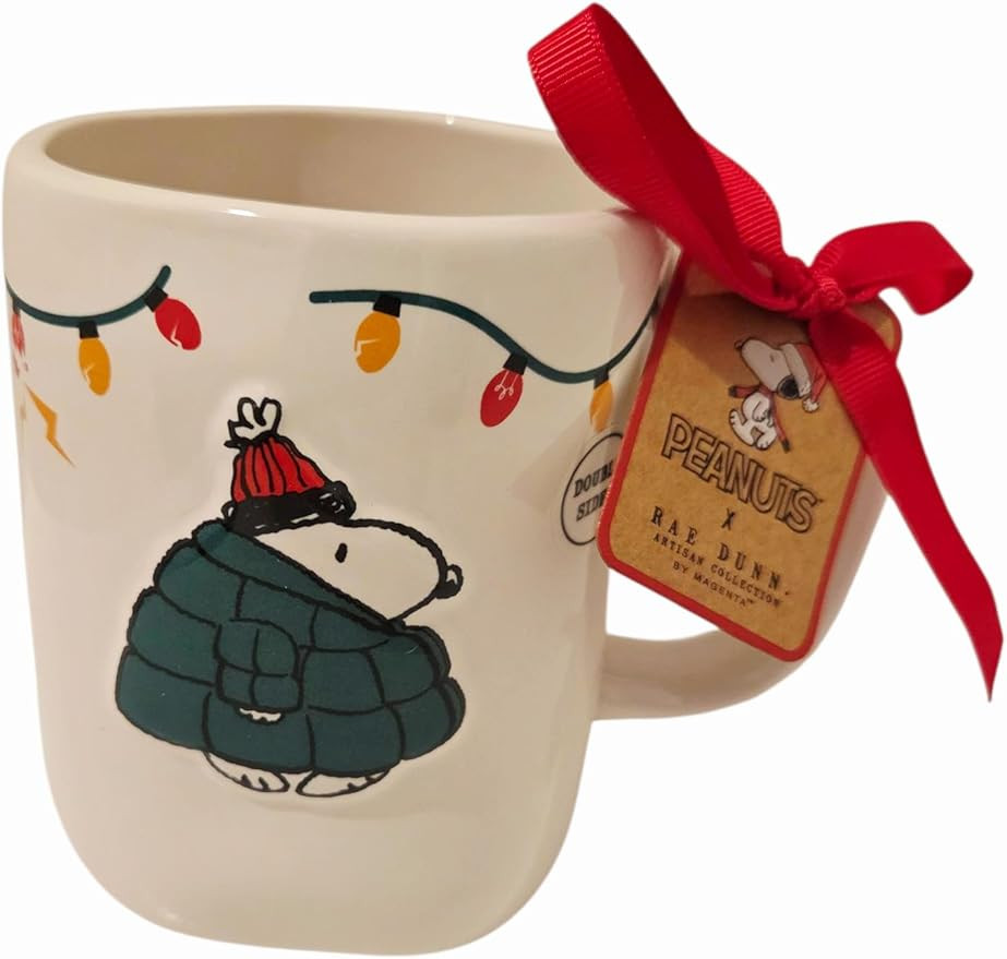 Rae Dunn Peanuts Current christmas mood ceramic coffee Mug. Puffer Jacket Christmas mug. Double s... | Amazon (US)