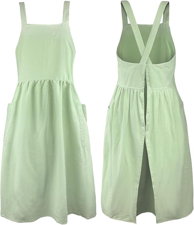Uaussi Cotton Linen Apron Cross Back Work Apron for Women with Pockets Pinafore Dress X Cross Hal... | Amazon (US)