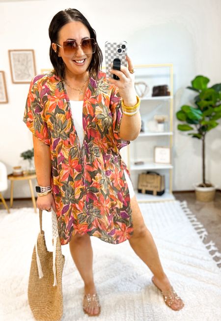 New tropical print layering piece from Walmart!  Under $20 and the most gorgeous piece to layer over all the outfits and swimsuits this spring and summer!  I grabbed the L/XL size and it fits perfectly. XXL tank top. Size 18 shorts. Shorts run very small. Size up 2 sizes. Sandals run tts  

#LTKfindsunder50 #LTKmidsize #LTKSeasonal