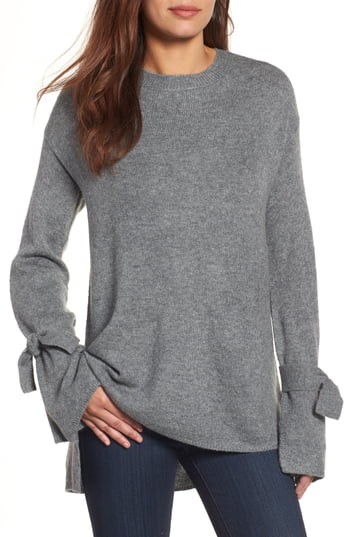 Women's Halogen Tie Bell Sleeve Sweater, Size X-Large - Grey | Nordstrom