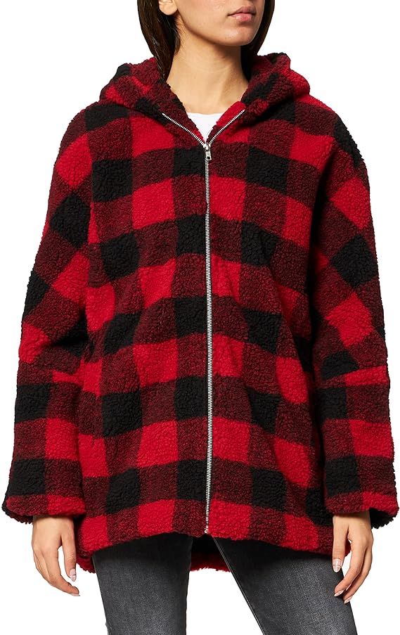 Urban Classics Damen Winter Jacke Ladies Oversized Check Sherpa Jacket mit Kapuze, Holzfäller Ka... | Amazon (DE)