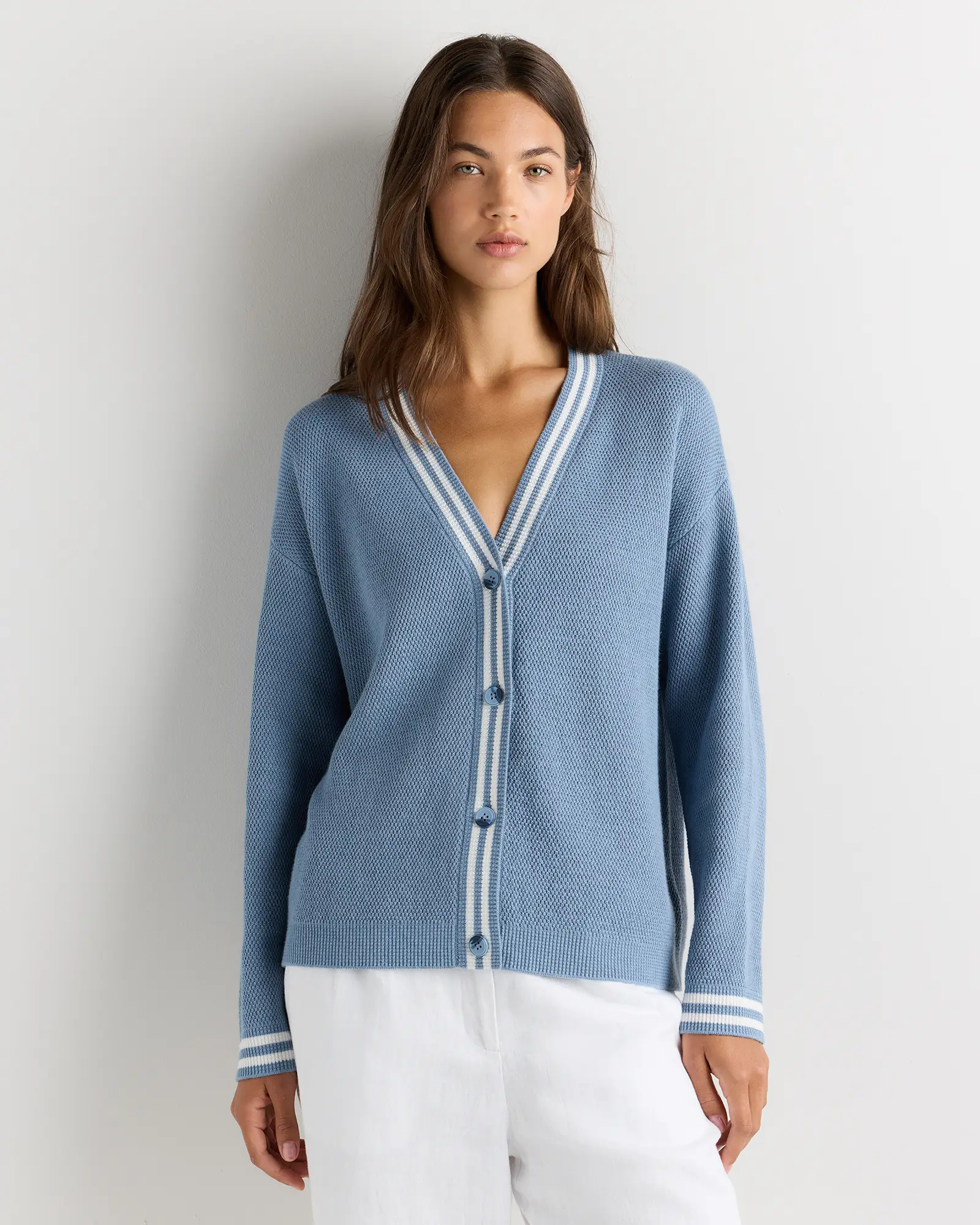 Cotton Cashmere Textured Varsity Cardigan | Quince