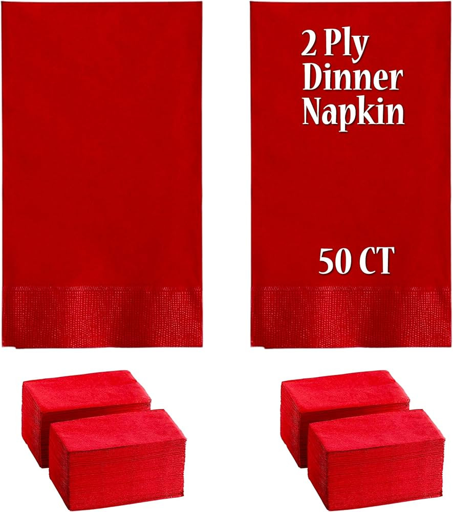 Perfectware- 2 Ply Dinner Napkin Red- 50 CT Red 2 Ply"15 x 17" Paper Dinner Napkins - Pack of 50 ... | Amazon (US)