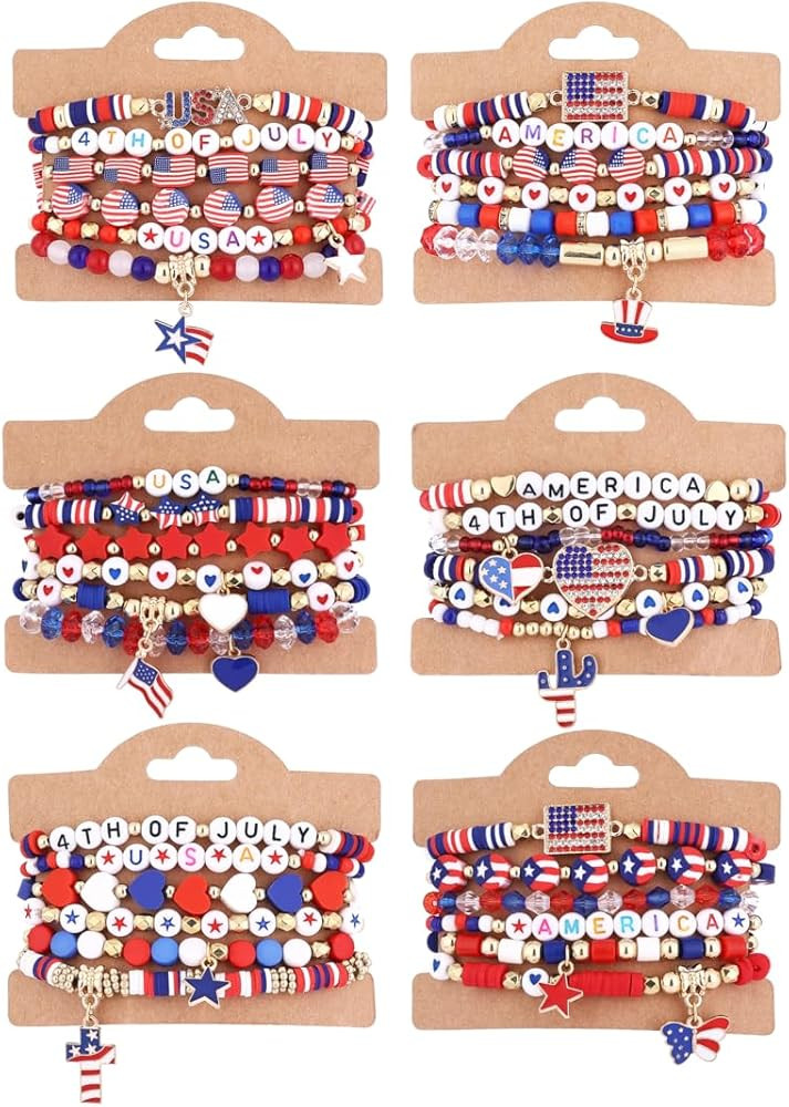 Cooluckday 36 Pcs Holiday Heishi Surfer Bracelets for Women Bulk Easter Mother's Day Christmas St... | Amazon (US)