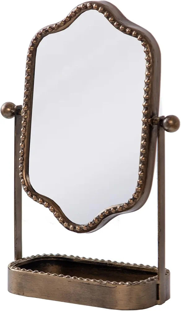 Vintage Tabletop Makeup Mirror with Tray, Metal Antique Decorative Mirror with Stand, 360°Swivel... | Amazon (US)