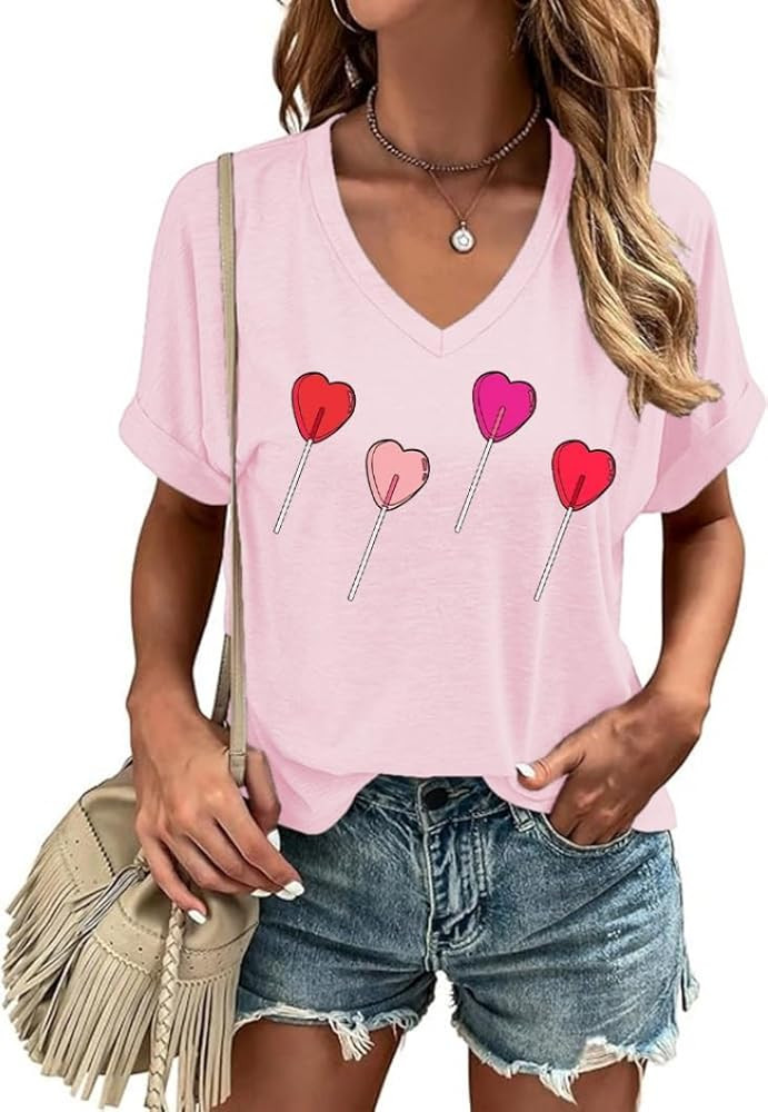 Casual V-Neck Graphic Tees for Women Summer Cute Short Sleeve Holiday Family Match T-Shirt Tops... | Amazon (US)