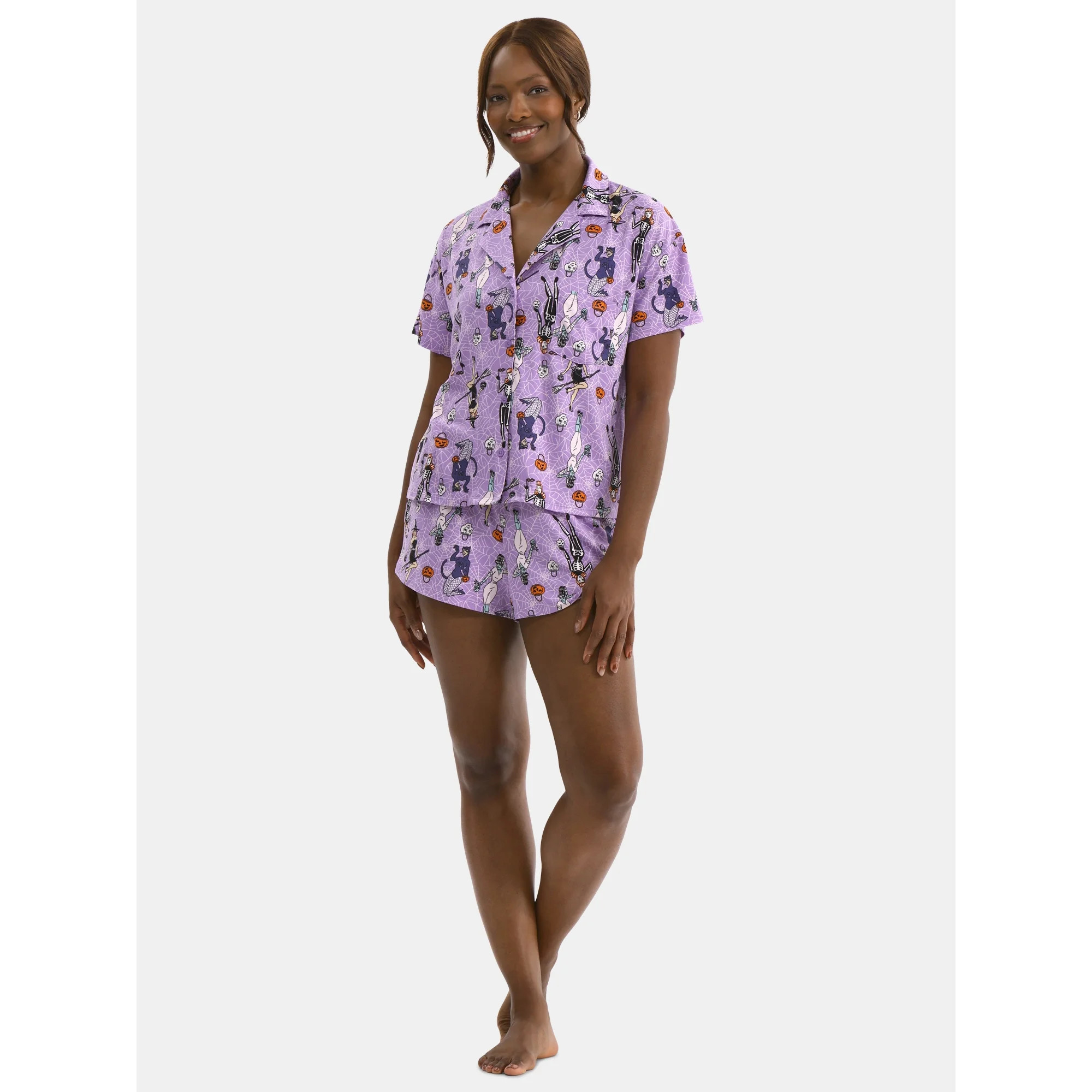 Halloween Women’s Printed Notched Top and Shorts Pajama Set from Way to Celebrate, 2-Piece, Siz... | Walmart (US)