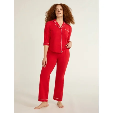 Joyspun Women’s and Women’s Plus Cotton Blend Notch Collar Pajama Set 2-Piece Sizes XS to 4X | Walmart (US)