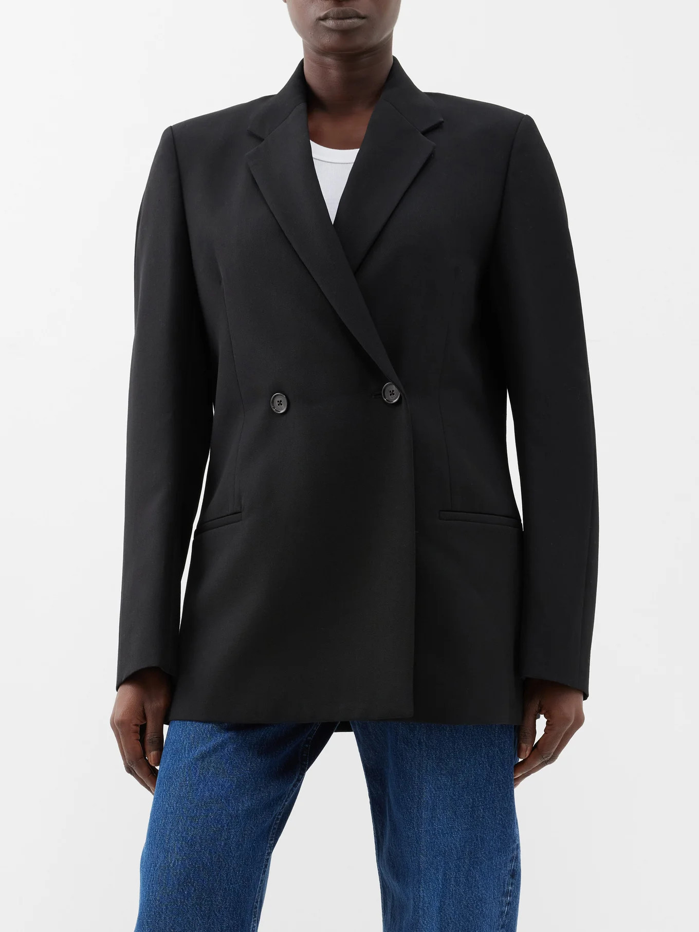 Double-breasted twill blazer | Matches (UK)