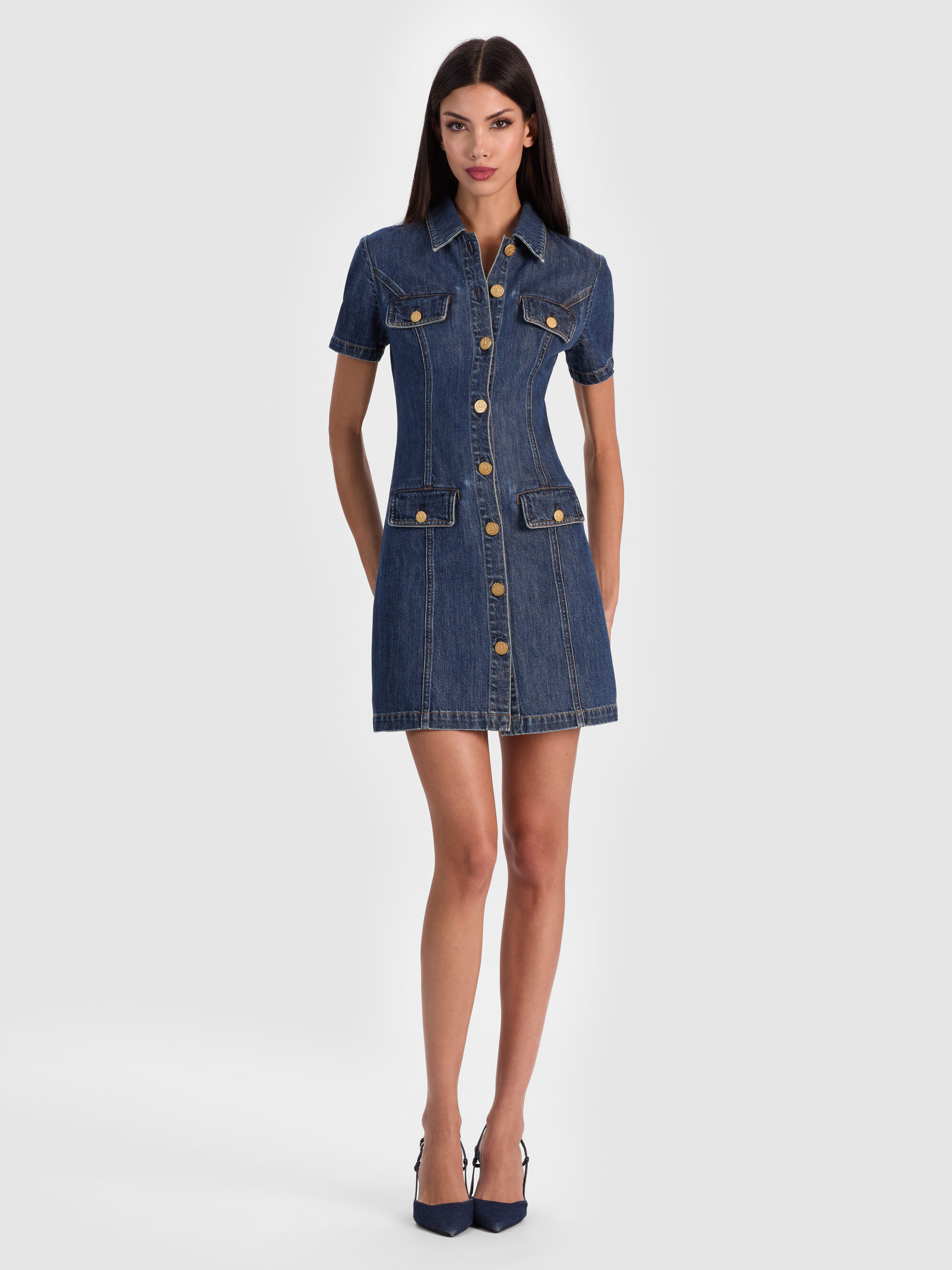 JAMIE DENIM MINI DRESS | Alice + Olivia