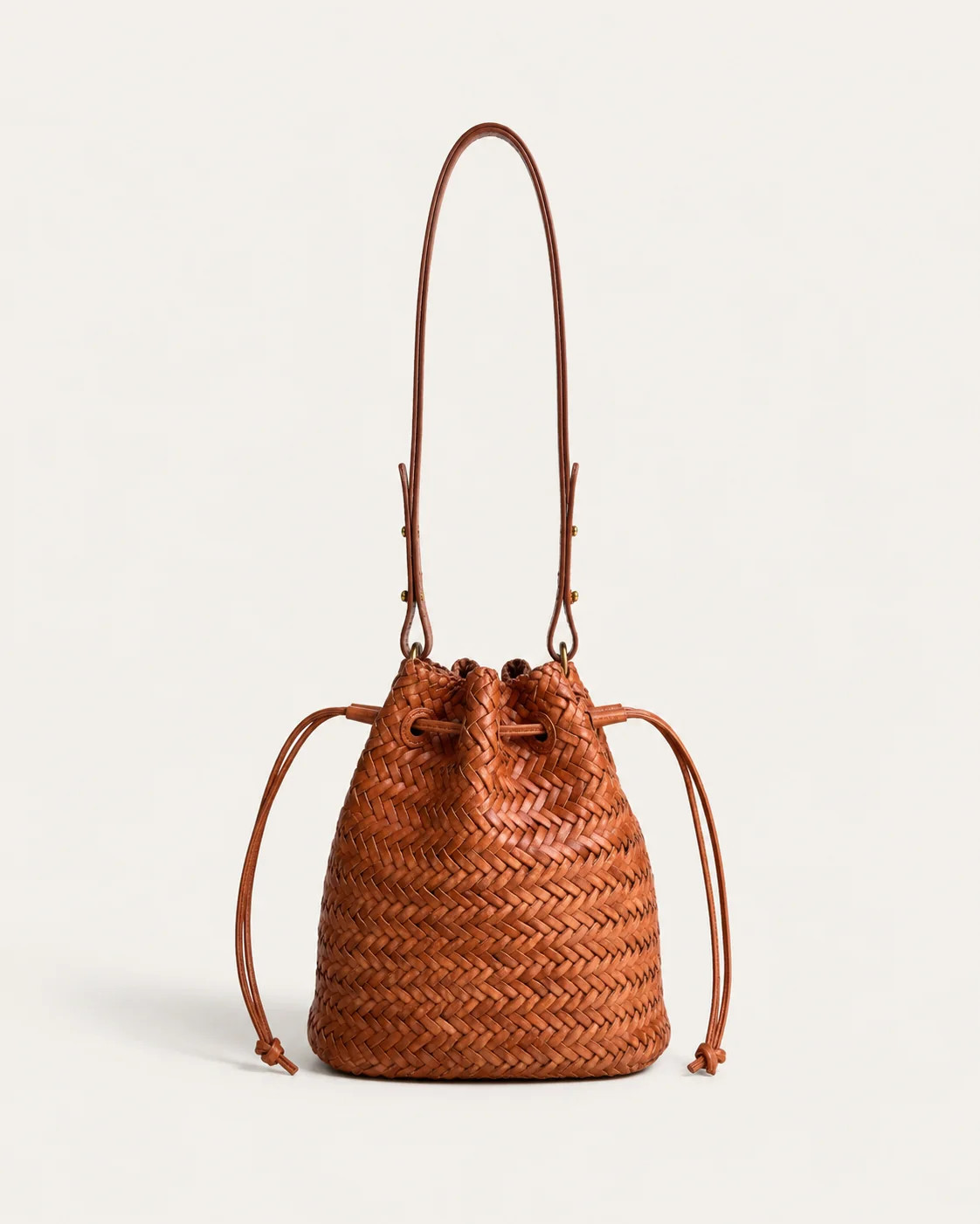 PRE-ORDER Arden Woven Leather Bucket Bag - Cognac | Marea