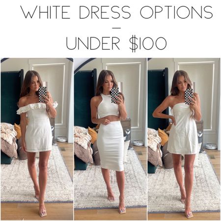 White Dress Try-on: Under $100! 

1. Emery Off the Shoulder Dress
2. Andres Midi Dress
3. Target Satin Tube Dress 

#LTKunder100 #LTKwedding #LTKstyletip
