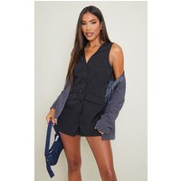 Black Vest Button Detail Romper | PrettyLittleThing US