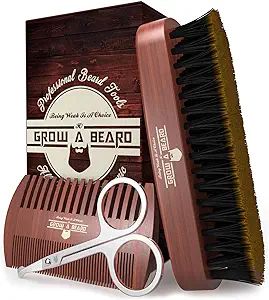 Beard Brush for Men & Beard Comb Set w/Mustache Scissors Grooming Kit, Natural Boar Bristle Brush... | Amazon (US)