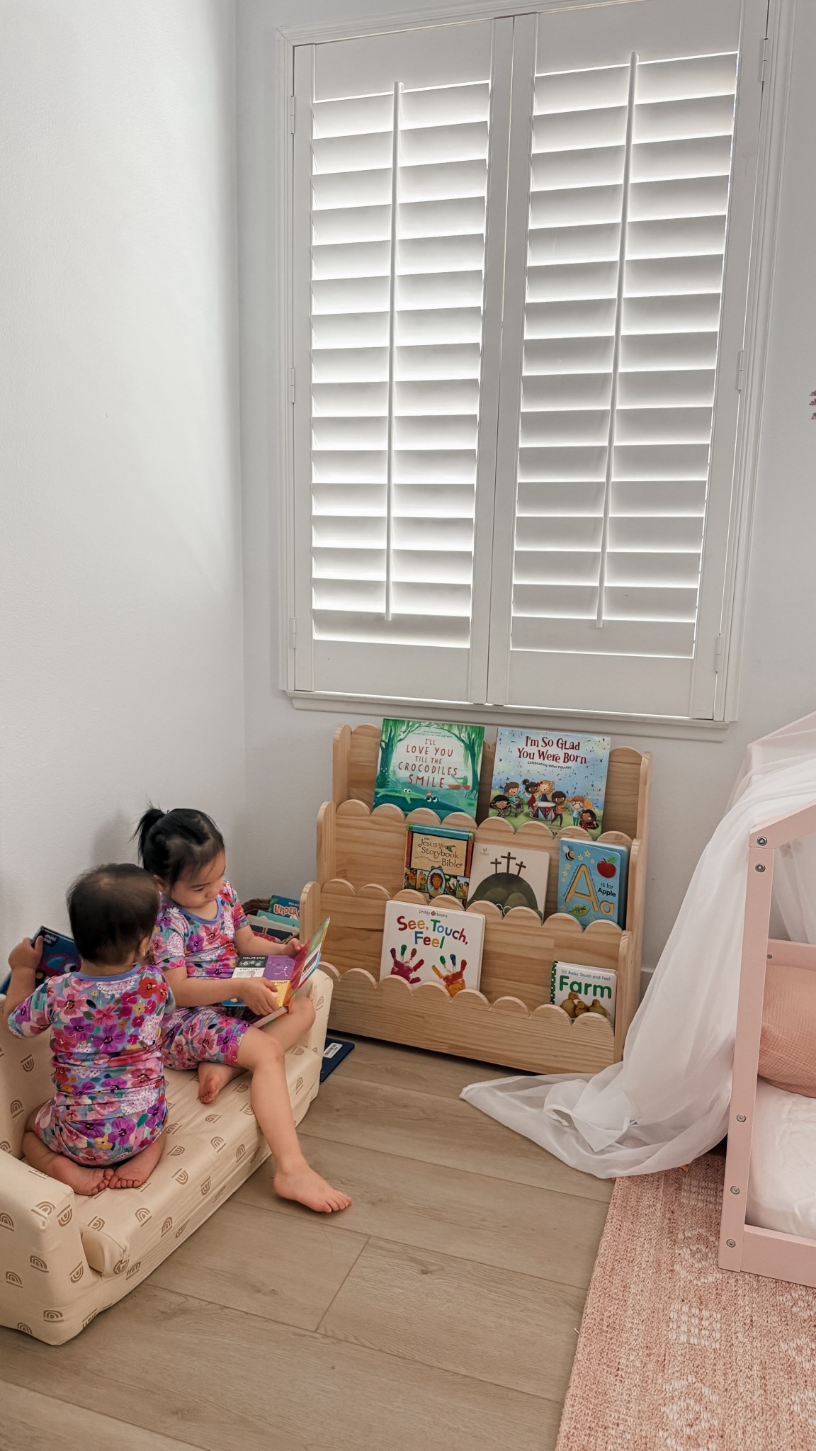 our little reading corner ❤️ I still need to add something on the walls, but I love this little area in the girls rooms #ToddlerRoom #Bookshelf #ToddlerFinds #ToddlerMom 

#LTKmomlife #LTKHome #LTKKids
