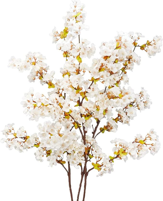 Silk Cherry Blossom Branches, 39.3in Artificial Cherry Blossom Tree Stems, Fake Plum Blossom Flow... | Amazon (US)