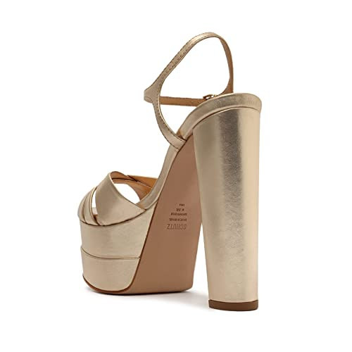 SCHUTZ Women's Keefa Platform High Heel Sandal, Gold, Size 9.5 | Amazon (US)