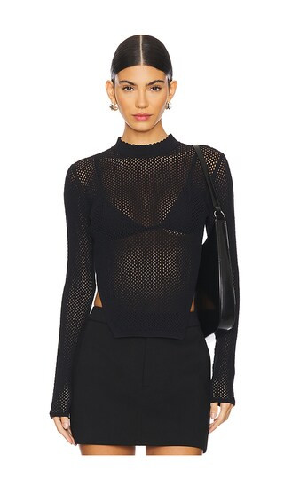 Knit Mesh Long Sleeve Top in Black | Revolve Clothing (Global)