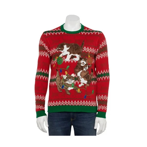 Celebrate Together Men's Ugly Christmas Sweater Cat Long Sleeve Crewneck 2XL - Walmart.com | Walmart (US)