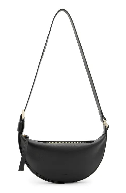 AllSaints Half Moon Leather Crossbody Bag in Black at Nordstrom | Nordstrom