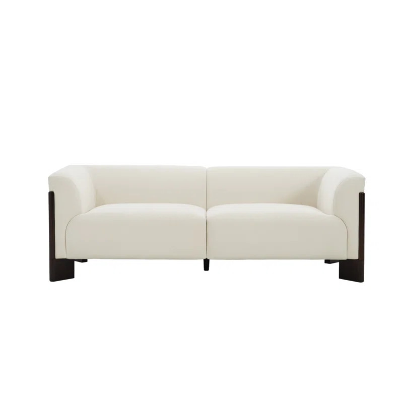 Upholstered Beige Chenille 2-Seater Modern Curved Arm Design Sofa With Solid Wood Legs | Wayfair North America