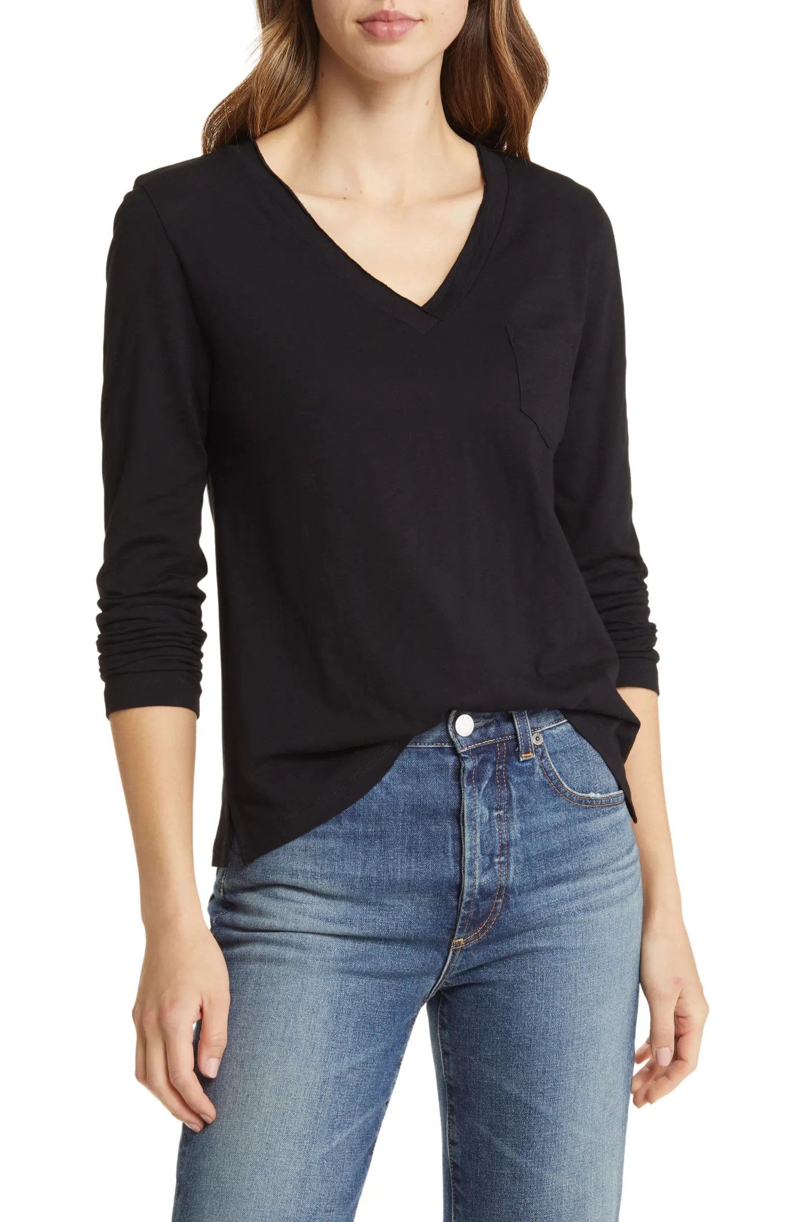 Caslon® Long Sleeve V-Neck Shirt | Nordstrom | Nordstrom