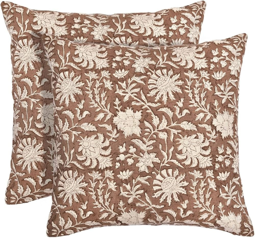 Studio 18x18 Block Print Pillow Covers – Set of 2 – Walnut Brown – Handcrafted Cotton-Linen... | Amazon (US)