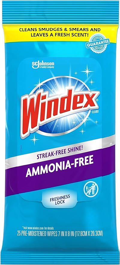 Windex Glass and Surface Ammonia-Free Pre-Moistened Wipes, Crystal Rain Fresh Scent, 25 Count | Amazon (US)