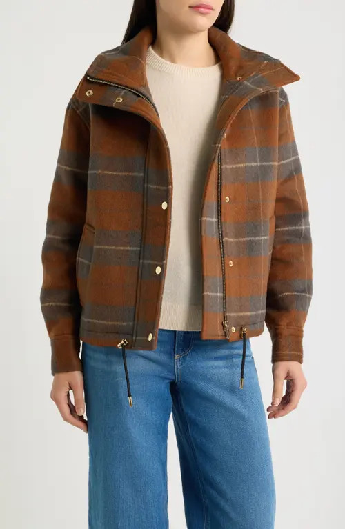 Bernardo Plaid Bomber Jacket in Orange Plaid at Nordstrom, Size Xx-Large | Nordstrom